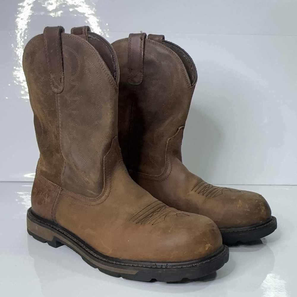 Ariat Groundbreaker Mens 10.5D Brown Leather Western Work Boots Round Toe Pullon
